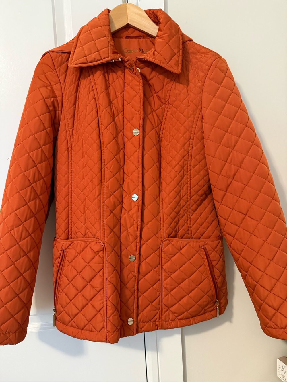 Calvin Klein Quilted Orange Women's Jacket - Classic Lightweight Coat size Small